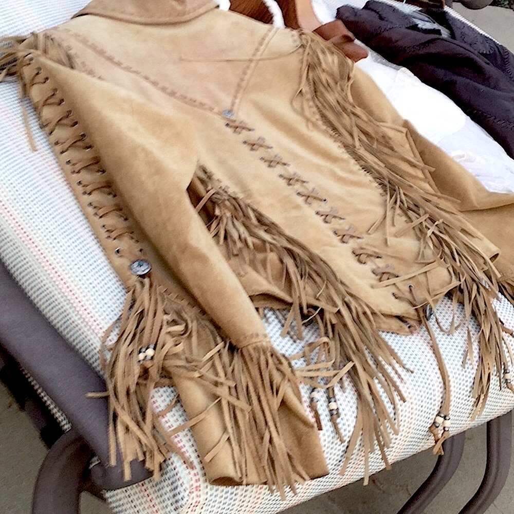 EUVC Rare Cripple Creek M L tan suede braided fringe leather coat VTG - Picture 3 of 17